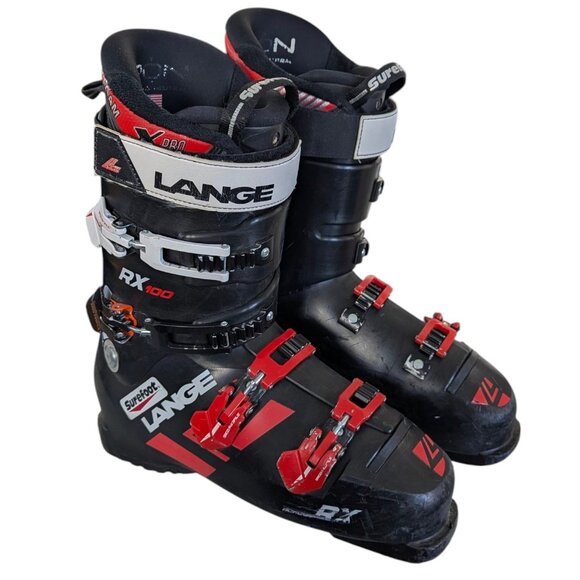 Lange RX 100 Downhill Men's Ski Boots - Size 29.5 - Black & Red Multicolor - Picture 2 of 14